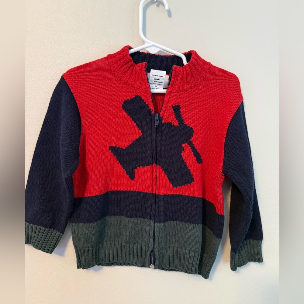 Florence Eiseman Red and Black Airplane Knit Sweater